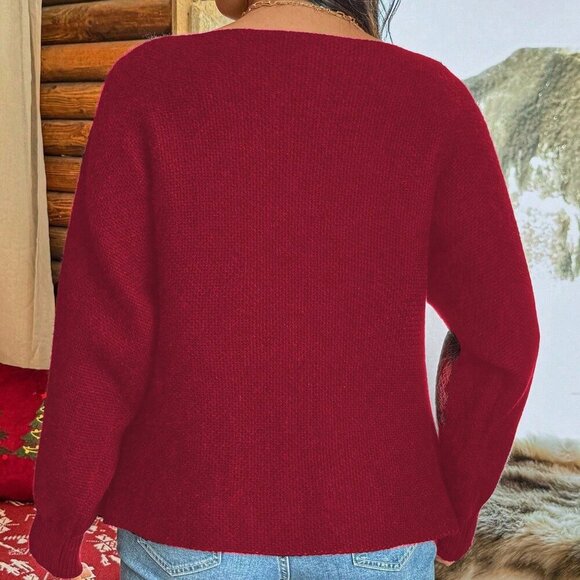 Multicolor Casual Women's Asymmetric Neckline Floral Print Long Sleeve Sweater - Picture 3 of 7